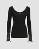 Brunello Cucinelli Women's Ribbed Wool Jersey Sweater with Dazzling Lace Embroidery Cuffs - 7