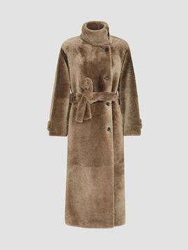 Brunello Cucinelli Women's Shearling Coat with Belt and Monili