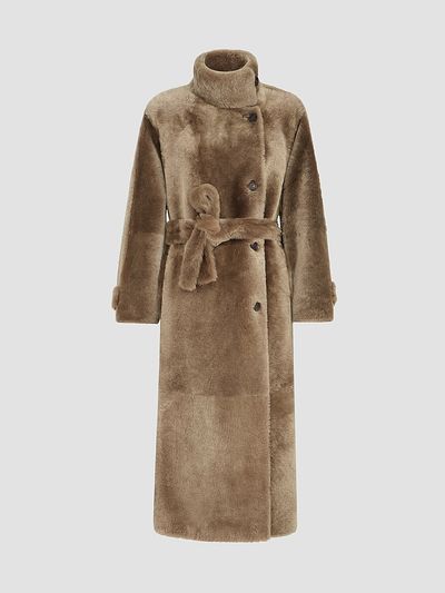 Brunello Cucinelli Women's Shearling Coat with Belt and Monili