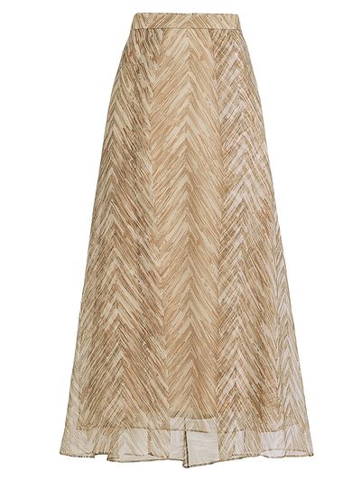 Brunello Cucinelli Women's Silk Chevron Print Organza Paneled Circle Skirt