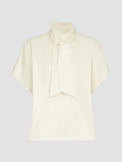 Brunello Cucinelli Women's Silk Satin High-Neck T-Shirt with Monili