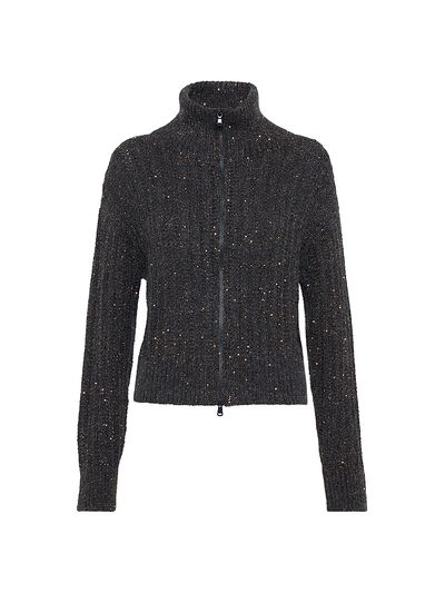 Brunello Cucinelli Women's Soft Wool Cashmere and Mohair Dazzling Rib Cardigan