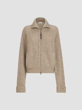 Brunello Cucinelli Women's Sparkling Cashmere, Mohair and Wool Ribbed Cardigan with Shiny Zipper Pull