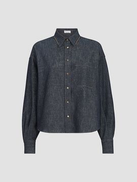 Brunello Cucinelli Women's Sparkling No-Fade Denim Shirt with Shiny Collar