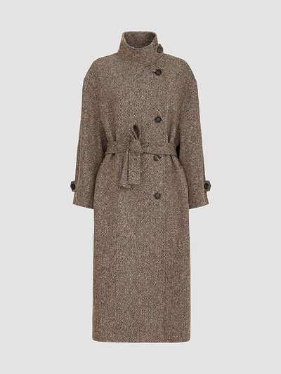 Brunello Cucinelli Women's Sparkling Virgin Wool Chevron Belted Coat