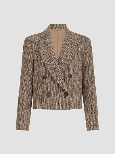 Brunello Cucinelli Women's Sparkling Virgin Wool Chevron Cropped Blazer