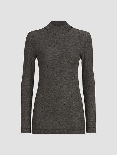 Brunello Cucinelli Women's Sparkling Virgin Wool Long Sleeve T-Shirt with Monili