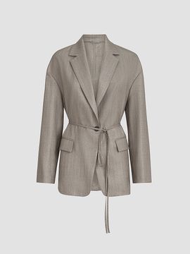 Brunello Cucinelli Women's Sparkling Virgin Wool Pinstripe Blazer with Monili