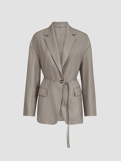 Brunello Cucinelli Women's Sparkling Virgin Wool Pinstripe Blazer with Monili