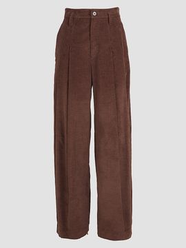 Brunello Cucinelli Women's Stretch Cotton and Cashmere Corduroy Five Pocket Baggy Pants with Monili