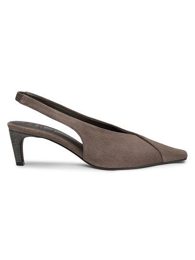 Brunello Cucinelli Women's Suede Snip-Toe Slingback Pumps