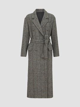 Brunello Cucinelli Women's Techno Alpaca Check Tweed Coat with Monili