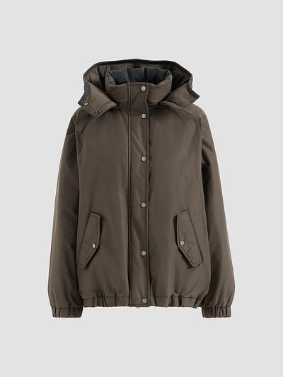 Brunello Cucinelli Women's Techno Cotton Taffeta Detachable Hood Outerwear Jacket