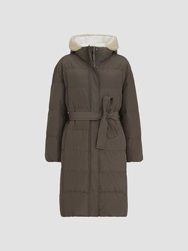 Brunello Cucinelli Women's Techno Cotton Taffeta Down Coat with Shearling Inserts