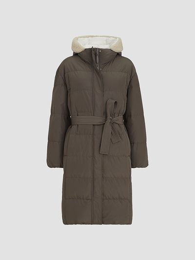 Brunello Cucinelli Women's Techno Cotton Taffeta Down Coat with Shearling Inserts