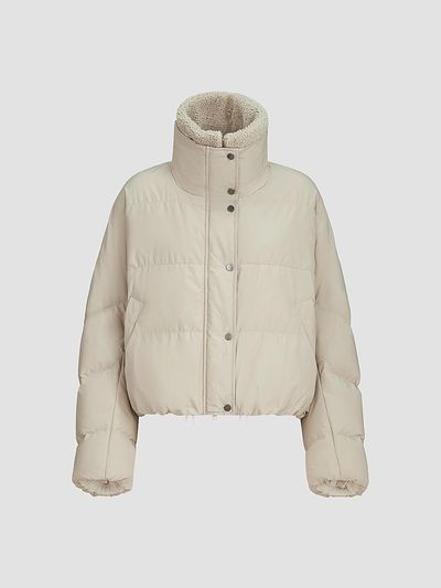 Brunello Cucinelli Women's Techno Cotton Taffeta Down Jacket with Detachable Shearling Insert