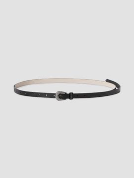 Brunello Cucinelli Women's Vintage-Effect Leather Belt with Shimmering Buckle and Shiny Loop