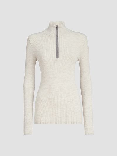 Brunello Cucinelli Women's Virgin Wool and Cashmere Lightweight Ribbed Turtleneck Sweater