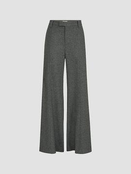 Brunello Cucinelli Women's Virgin Wool and Cashmere Twill Flannel Wide Flare Trousers with Monili