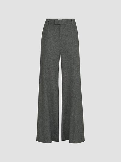 Brunello Cucinelli Women's Virgin Wool and Cashmere Twill Flannel Wide Flare Trousers with Monili