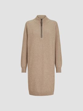 Brunello Cucinelli Women's Virgin Wool, Cashmere and Silk Rib Knit Dress with Precious Half Zip