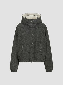 Brunello Cucinelli Women's Virgin Wool Donegal Down Jacket with Detachable Hood and Shiny Zipper Pull