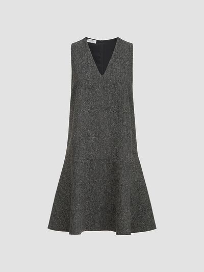 Brunello Cucinelli Women's Virgin Wool Donegal Mini Dress with Monili