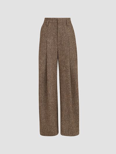 Brunello Cucinelli Women's Virgin Wool Donegal Pleated Barrel Trousers