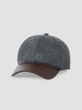 Brunello Cucinelli Women's Virgin Wool Flannel and Nappa Leather Baseball Cap with Shiny Band