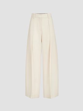 Brunello Cucinelli Women's Virgin Wool Gabardine Pleated Barrel Trousers with Monili