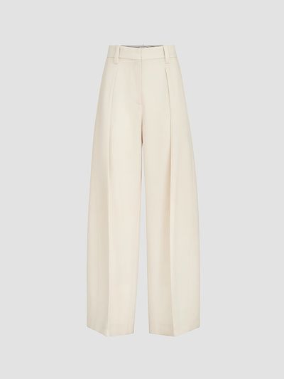 Brunello Cucinelli Women's Virgin Wool Gabardine Pleated Barrel Trousers with Monili