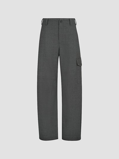 Brunello Cucinelli Women's Virgin Wool Twill Cargo Barrel Trousers with Monili