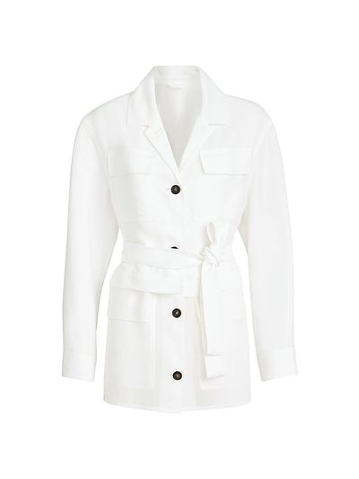 Brunello Cucinelli Women's Viscose and Linen Fluid Twill Safari Jacket with Monili