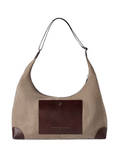 Brunello Cucinelli Women's Water Resistant Canvas and Burnished Calfskin Hobo Bag