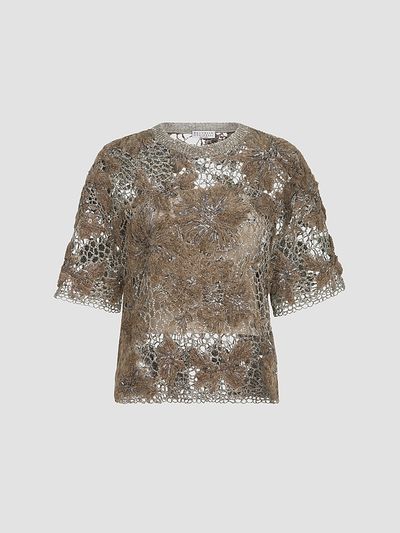 Brunello Cucinelli Women's Whispering Bloom Embroidery Knit T-Shirt