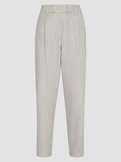 Brunello Cucinelli Women's Wool Flannel Baggy Trousers with Monili