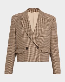 Brunello Cucinelli Wool-Blend Houndstooth Cropped Sport Jacket