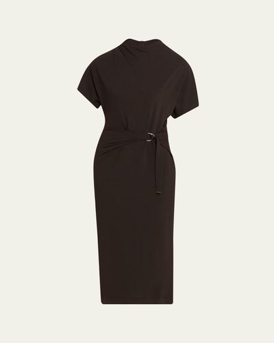 Brunello Cucinelli Wrap-Waist Midi Dress w/ Monili