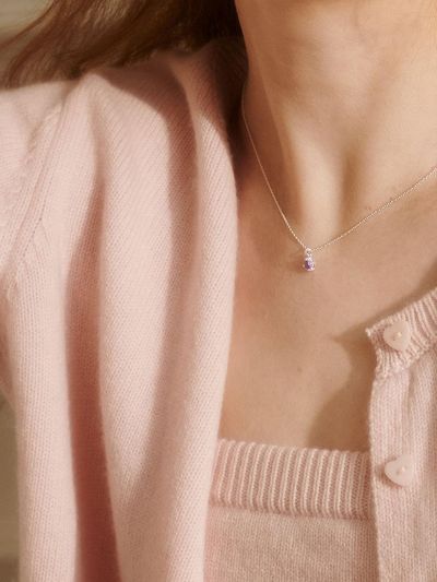 BSWAN Natural Amethyst Delicate Chain Necklace [Rose Silver Gold]