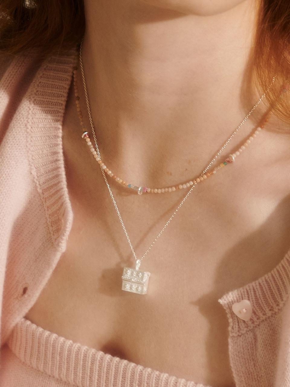 BSWAN Pink Opal Silver Ring Necklace [Pink]