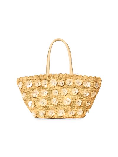 BTB Los Angeles Women's Dottie Woven Raffia Tote Bag