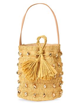 BTB Los Angeles Women's Gaila Studded Raffia Bucket Bag