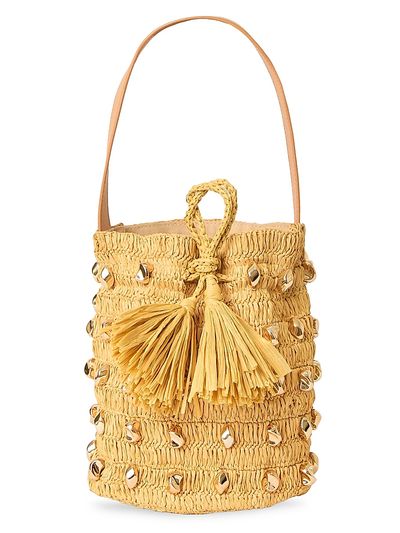 BTB Los Angeles Women's Gaila Studded Raffia Bucket Bag