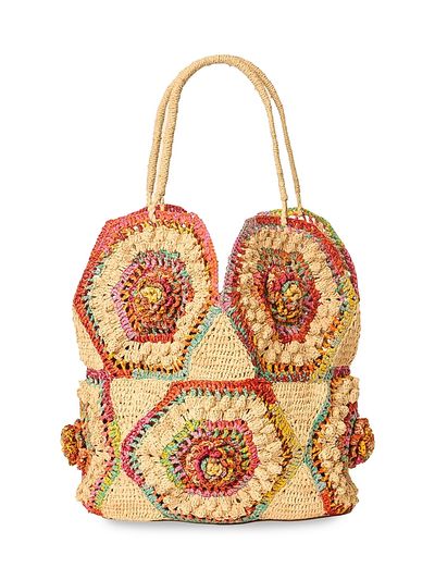 BTB Los Angeles Women's Hazel Floral Woven Raffia Tote Bag