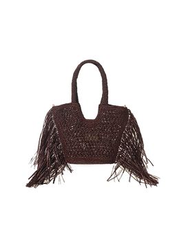 BTB Los Angeles Women's Hunter Mini Fringed Raffia Tote Bag