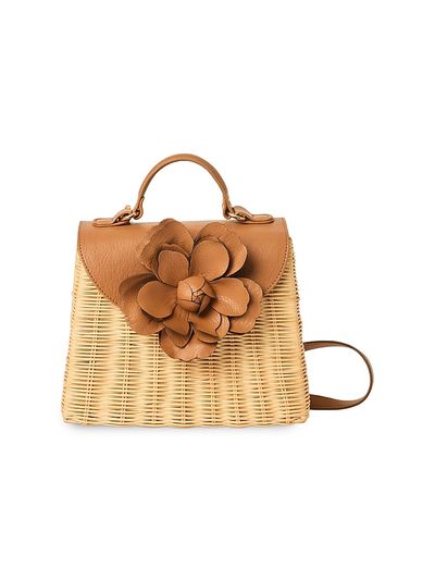 BTB Los Angeles Women's Melody Flower-Appliqué Rattan Top Handle Bag