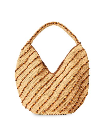 BTB Los Angeles Women's Paisley Beaded Raffia Hobo Bag