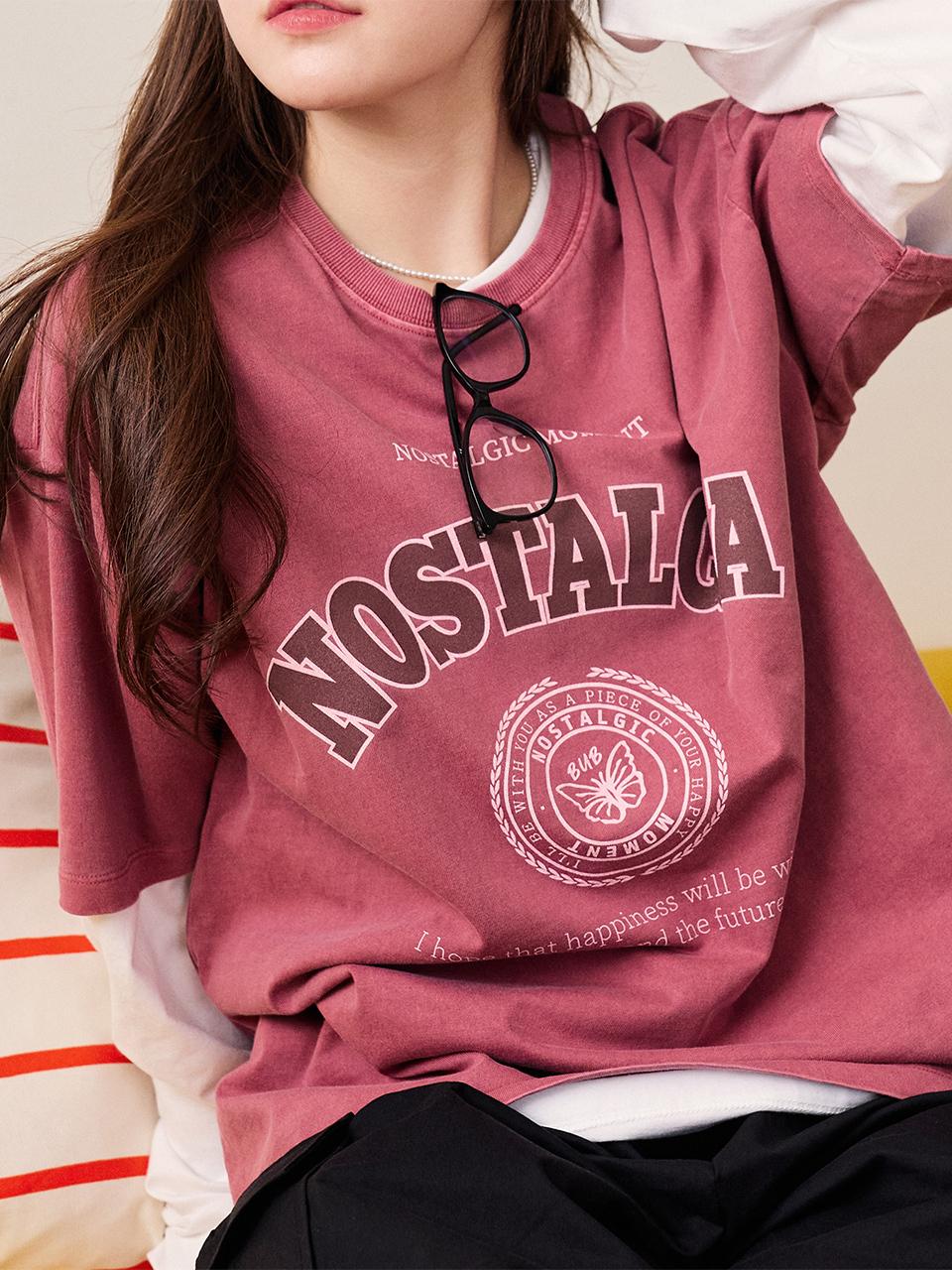 BUBBLPIECE Nostalgia Pigment T-Shirt [BURGUNDY]