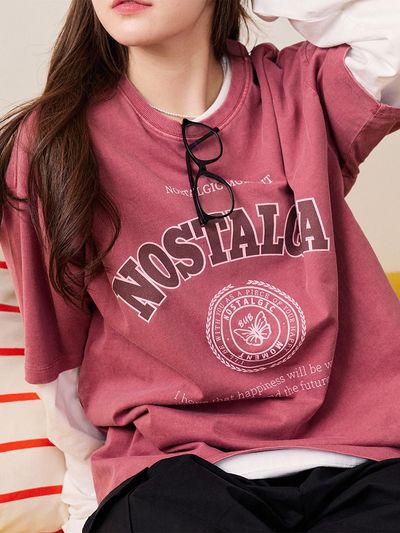 BUBBLPIECE Nostalgia Pigment T-Shirt [BURGUNDY]