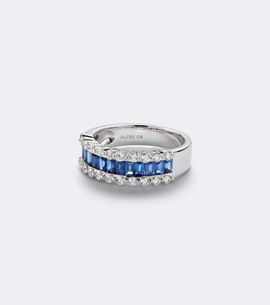 Bucherer Fine Jewellery Bucherer Fine Jewellery Baguette Love 18kt white gold ring with sapphires and diamonds